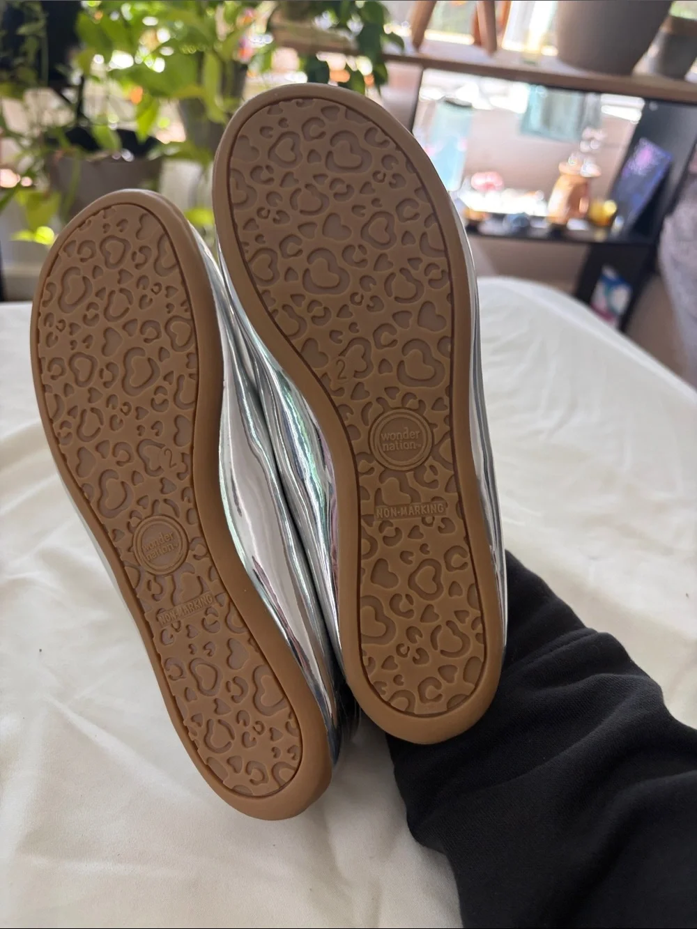 Girls Silver Ballet Flats with Bow - Children's Dress Shoes